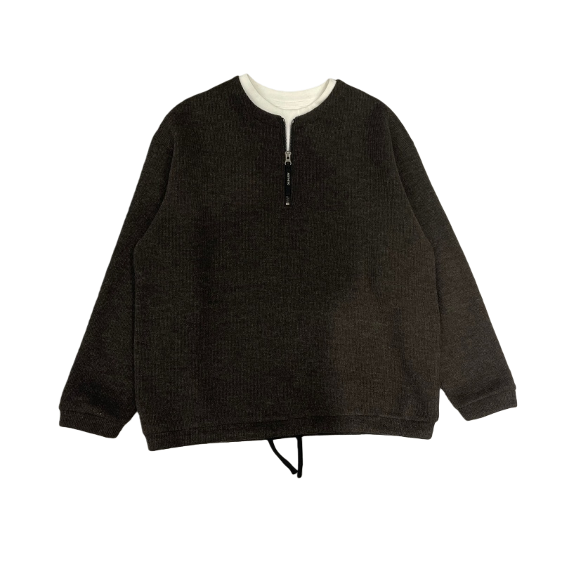 潮牌设计感半拉链拼接假俩件圆领加绒卫衣男士冬季高级感保暖毛衫