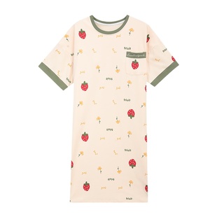 浪莎带胸垫睡裙女夏季薄款短袖睡衣女款休闲宽松大码连衣裙家居服