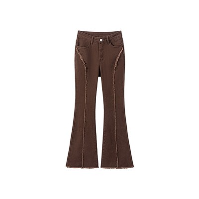 六指导 焦糖旋律 复古微喇牛仔裤女秋季新款修身显瘦时髦毛边长裤