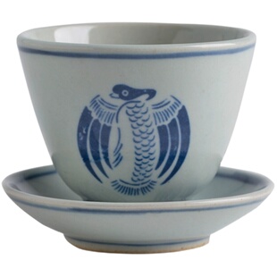 景德镇缘满瓷陶瓷茶具釉下彩仿古贴花青花团凤主人品茗杯套杯单个