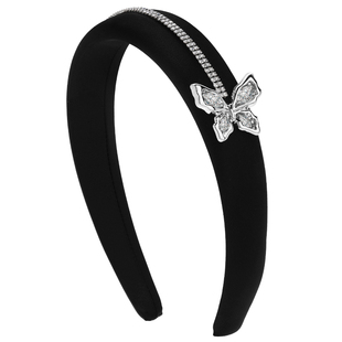 优娜柏丽蝴蝶小熊镶钻设计高颅顶发卡发箍女高级感黑色压发头箍