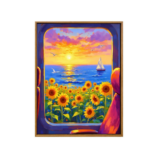 海边向日葵花数字油画手工diy解压填充色丙烯花卉风景摆件装饰画