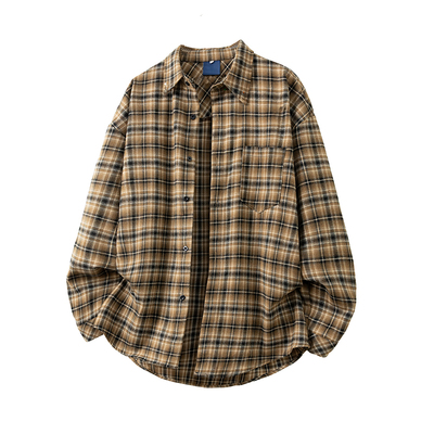 Dream made 美式复古格纹磨毛长袖衬衫男款秋季ins潮休闲格子衬衣