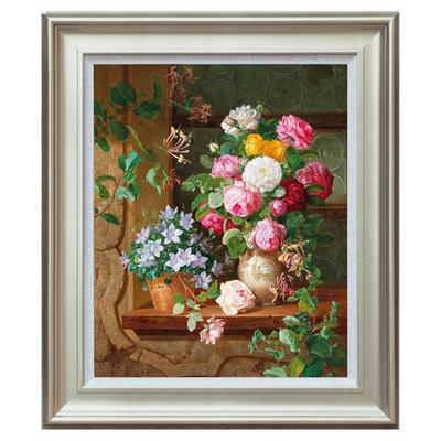 风色窗台上的玫瑰美式古典油画