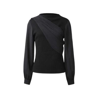 s.deer半高领雪纺拼接长袖上衣