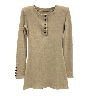 韩系新款纯欲辣妹磨毛加绒包臀短裙子女半开领纽扣长袖打底连衣裙