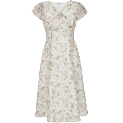 ONLY印花荷叶袖V领连衣裙