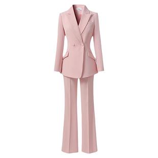 主持人正装晚会礼服粉色西装套装女演讲减龄职业喇叭裤西服工作服