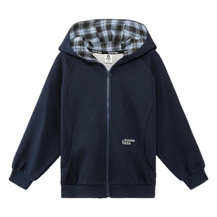 左西男童外套儿童连帽拉链卫衣2025秋冬新款男孩大童运动加绒上衣