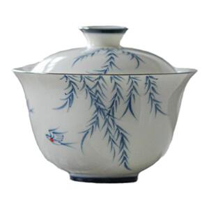 青己玉瓷手绘青花陶瓷盖碗