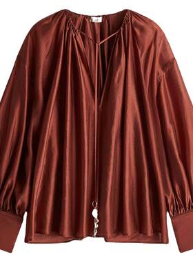 HM女装衬衫夏季莱赛尔混纺长袖礼服气质时尚休闲衬衣1275826