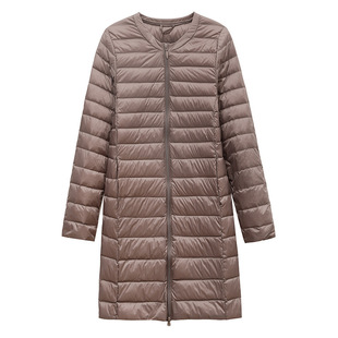 优品轻薄羽绒服女中长款圆领外套无领内胆内搭保暖大衣轻便时尚