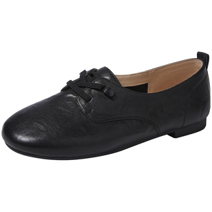 百田森真皮乐福鞋女2026春季新款免系带皮鞋女款法式英伦风小皮鞋