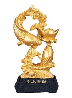 生水聚财年年有鱼双鱼戏宝摆件