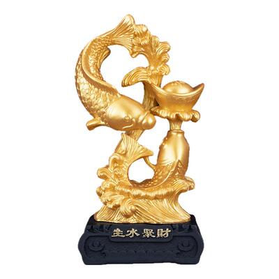 生水聚财年年有鱼双鱼戏宝摆件