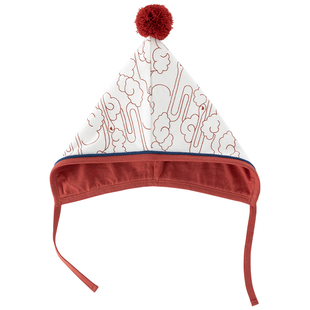 木生棉新生儿帽子秋冬季宝宝新年喜庆胎帽外出保暖防风护囟门帽子