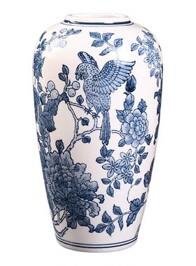 手绘陶瓷器红色中式插花瓶青花瓷复古摆件家居客厅电视柜装饰品