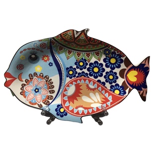 陶瓷波西米亚风鱼盘鱼形果盘出口正品波兰风大眼睛美人鱼盘子