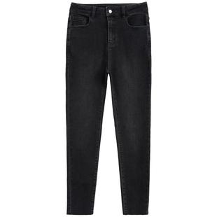 紫涵高腰直筒牛仔裤女冬季新款休闲百搭单纽扣高弹显瘦长裤休闲裤