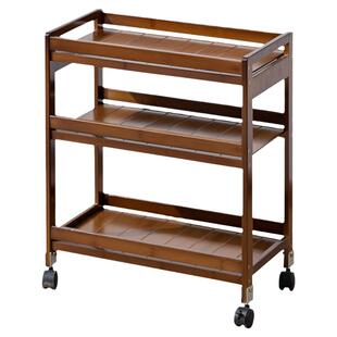 竹质带轮置物架收纳客厅厨房落地卧室三层储物架实木可移动茶水架