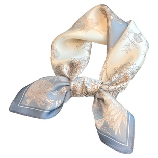 蓝色百搭真丝丝巾女2025新款小方巾秋冬100%桑蚕丝素绉缎面小领巾