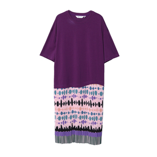 MOVEUP幻走2025夏季新款.FUN系列U型领拼接下摆印花针织连衣裙