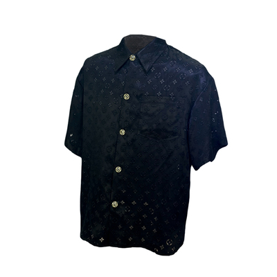 丝绸剪花经典老花重缎短袖衬衫