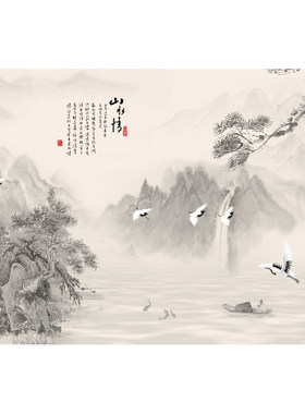 电视背景墙壁纸3d立体水墨山水