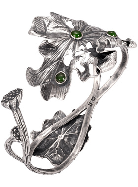 非遗錾刻镶碧玉两世欢99足银手镯