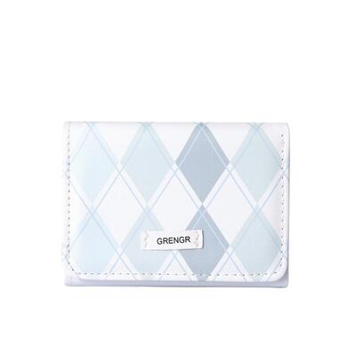 海盐蓝格子钱包清新款简约