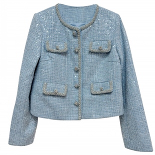 富家千金高级感小香风亮片粗花呢长袖外套开衫半裙搭配一整套装裙