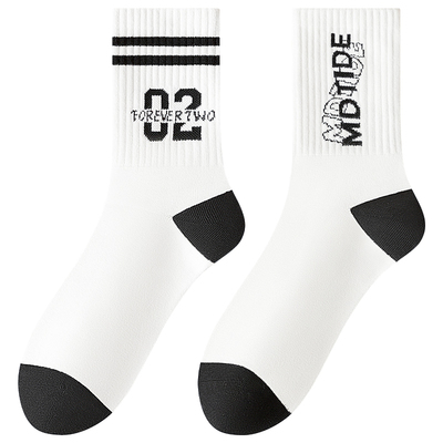 100%纯棉防臭青少年男运动中筒袜