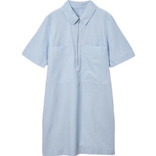 【GuiN】21夏cos风拉链POLO天蓝色纯棉宽松口袋衬衫孕妇连衣裙