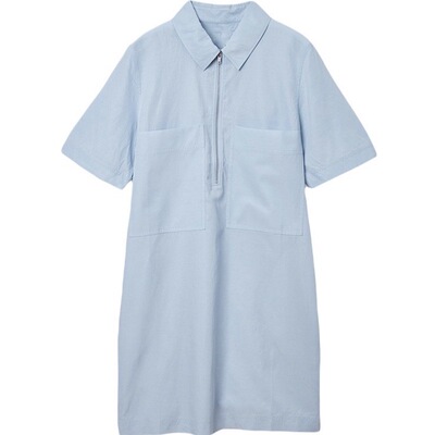 cos拉链天蓝色口袋孕妇连衣裙
