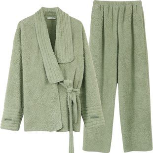 朵朵可可秋冬季新款简约宽松珊瑚绒长袖长裤女睡衣家居服套装