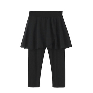 现代舞蹈裤裙网纱高腰假两件练功休闲健身运动拉丁外穿瑜伽裤子女