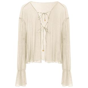 COCOBELLA立体坑条褶肌理感针织衫空调衫女银葱亮丝小开衫LC606-4