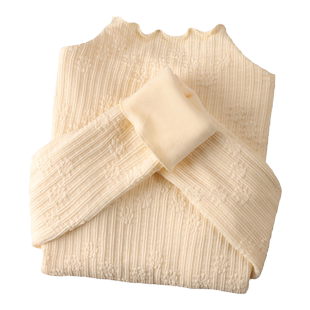 半高领加绒蕾丝打底衫女秋冬新款高级感加厚保暖毛衣内搭网纱小衫