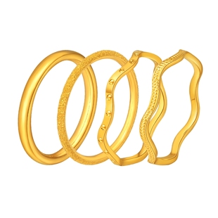 亚一黄金5G足金波浪线形戒指几何极简叠戴戒圈指环日常通勤百搭