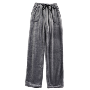 冬季特厚珊瑚绒男士大码睡裤直筒散口加肥保暖法兰绒家居绒裤外穿