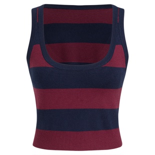 CIDER 撞色镶边条纹针织打底U领吊带背心女女装114775095