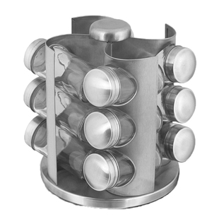 高档12味旋转调味架调味瓶调味盒玻璃调味套装不锈钢拉丝厨房用品