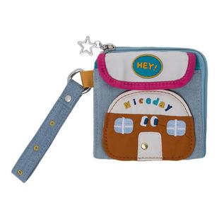 若素良品短款设计感可爱牛仔布拉链收纳证件卡零钱包轻薄便携小巧