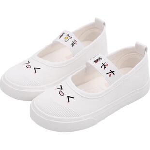 幼儿园入园小白鞋白色女童布鞋魔术贴软底儿童学生室内白球鞋女