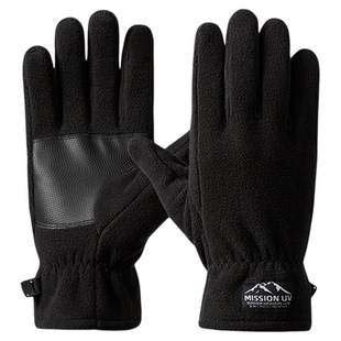 MISSION UV摇粒绒保暖手套男冬加厚加绒户外骑车防风防寒触屏手套