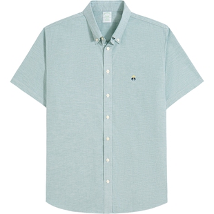 [易打理]Brooks Brothers/布克兄弟男士春夏款牛津纺logo短袖衬衫