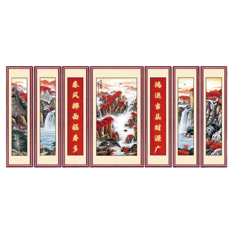 鸿运当头国画中堂画客厅挂画农村堂屋装饰对联字画大气大堂山水画_虎窝淘
