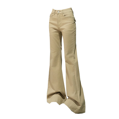 美式卡其色低腰微喇牛仔裤女