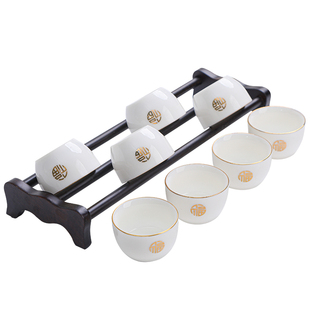 禅意功夫小茶杯6只装家用茶具客人喝茶茶碗品茗杯羊脂玉白瓷高端