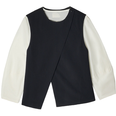 布景衬衫套装女冬季新品简约通勤不对称长袖衬衣背心两件套1276